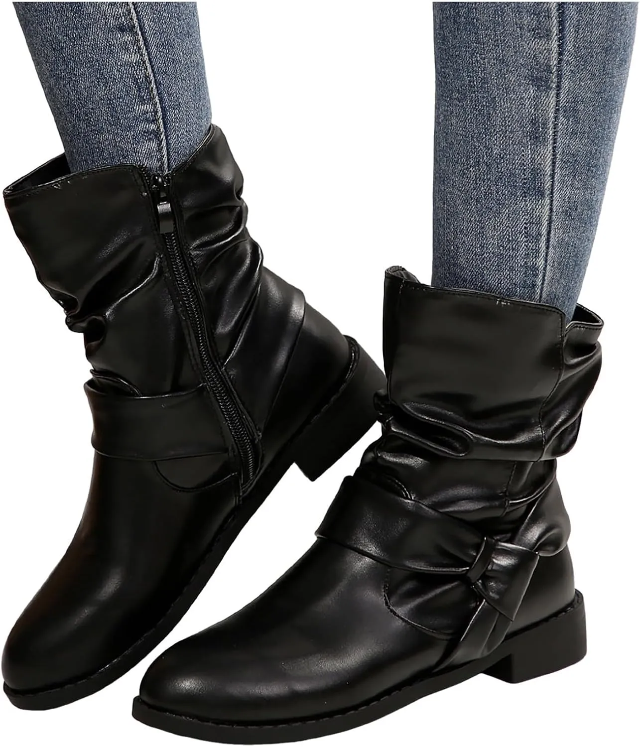 AMDBEL Mid Calf Boots for Women Low Heel Fall Boots for Women 2024 Comfortable Zipper Ankle Boots Fashion Booties Shoes