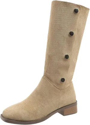 AMDBEL Mid Calf Boots for Women Low Heel Fall Boots for Women 2024 Slip On Riding Knee High Boots Fashion Booties Shoes