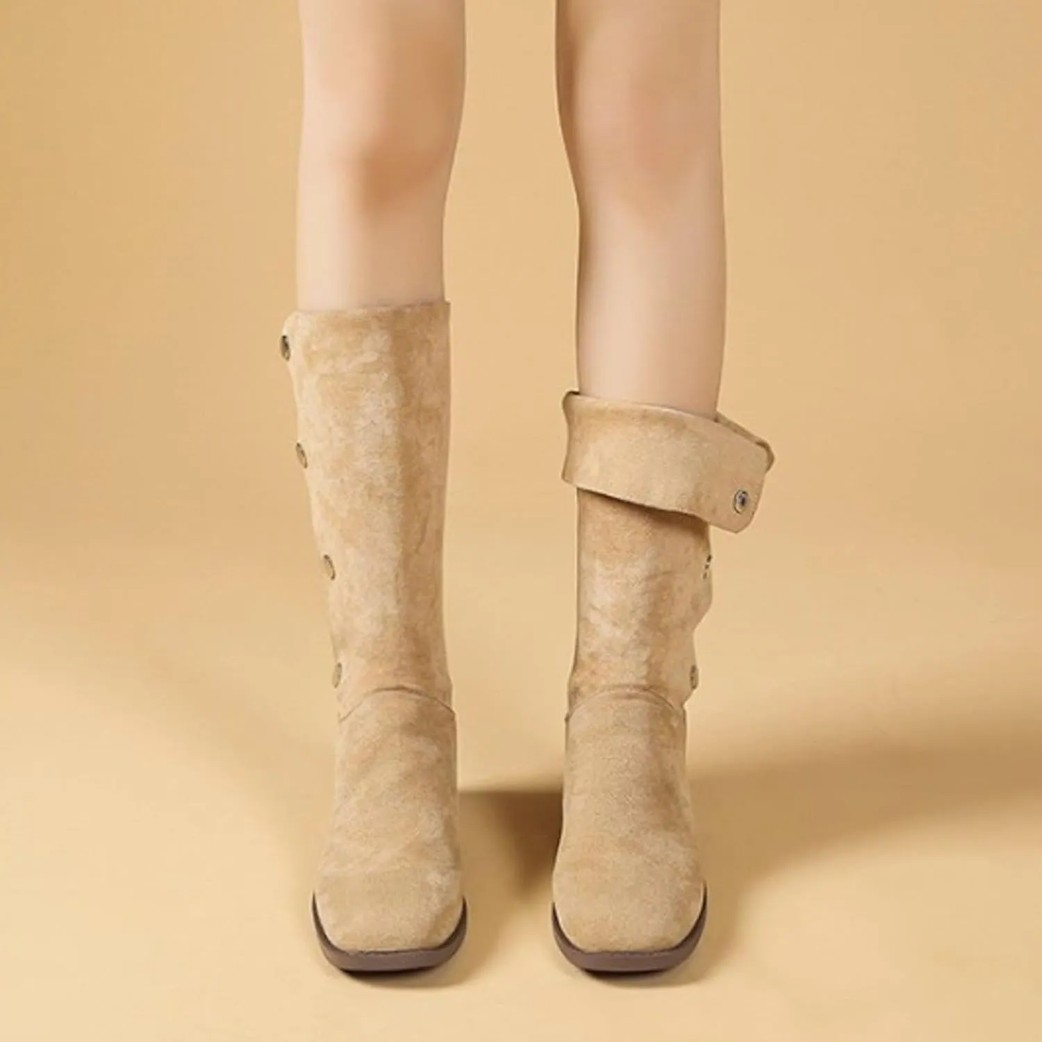 AMDBEL Mid Calf Boots for Women Low Heel Fall Boots for Women 2024 Slip On Riding Knee High Boots Fashion Booties Shoes