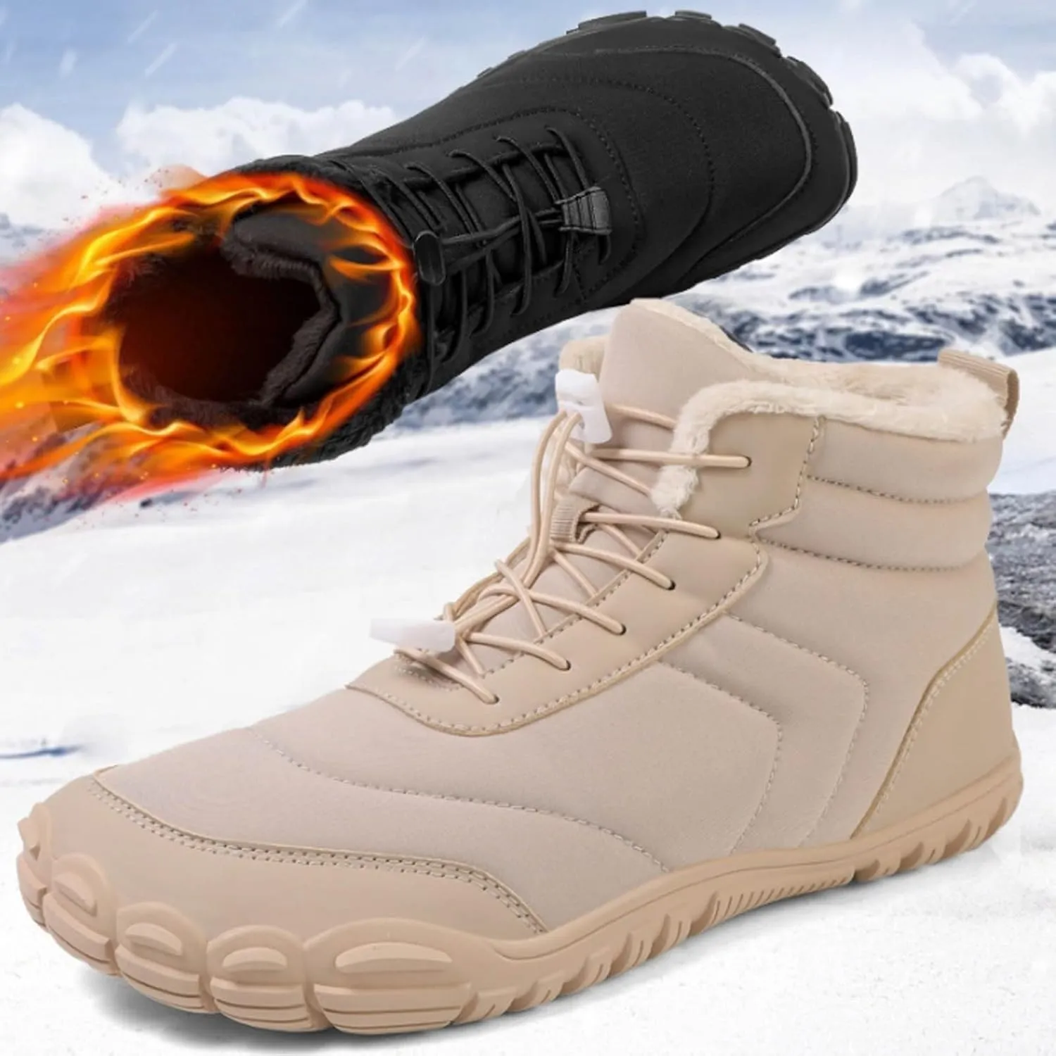 AMDBEL SWinter Barefoot Shoes Women Men, Hiking Footwear Barefoot Snow Boots, Warm Non-Slip Waterproof Barefoot Shoes