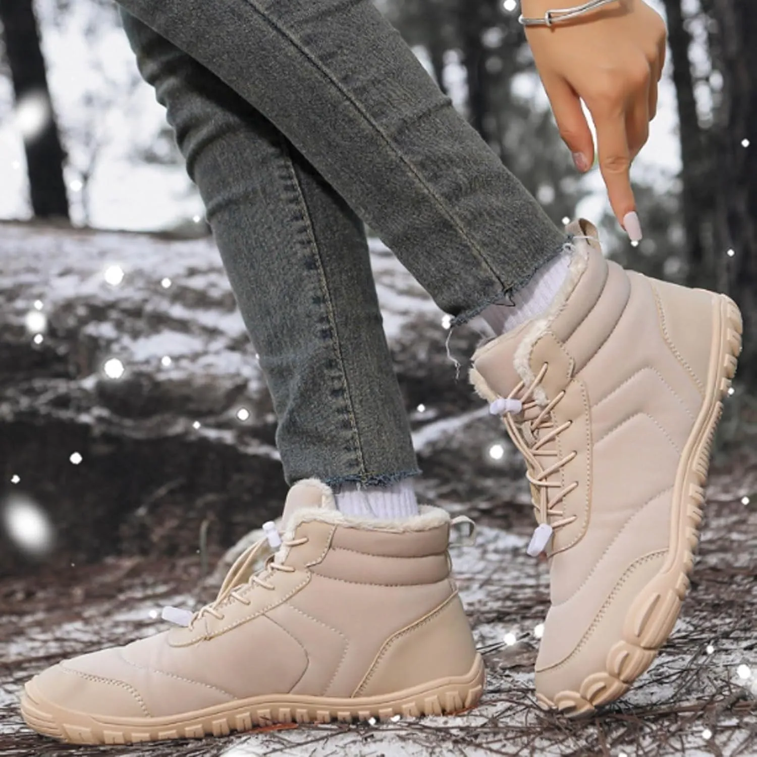 AMDBEL SWinter Barefoot Shoes Women Men, Hiking Footwear Barefoot Snow Boots, Warm Non-Slip Waterproof Barefoot Shoes