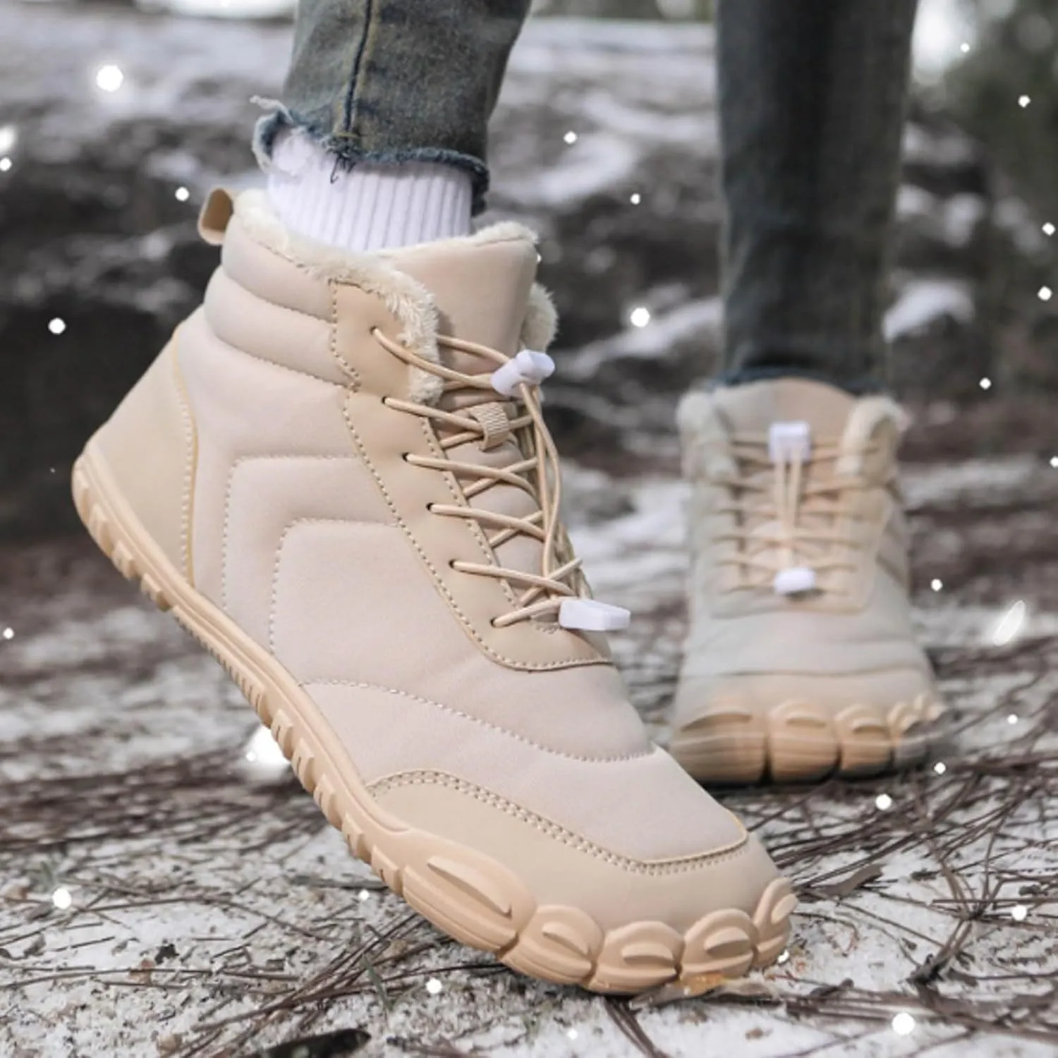 AMDBEL SWinter Barefoot Shoes Women Men, Hiking Footwear Barefoot Snow Boots, Warm Non-Slip Waterproof Barefoot Shoes