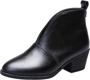 AMDBEL Winter Boots for Women 2024 Ankle Boots Casual V Cut Slip On Chunky Heel Short Fall Winter Bootie Shoes