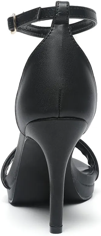 Amoji Women's 4 Inch Heels Strappy Heels Ankle Strap Lady Heeled Sandals 324