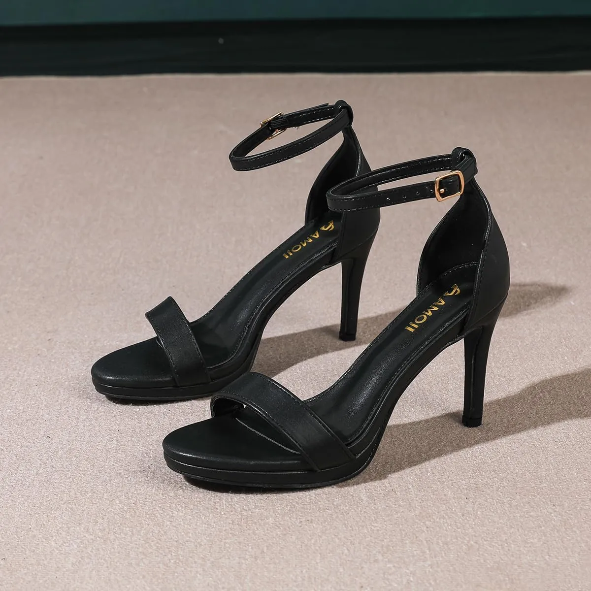 Amoji Women's 4 Inch Heels Strappy Heels Ankle Strap Lady Heeled Sandals 324