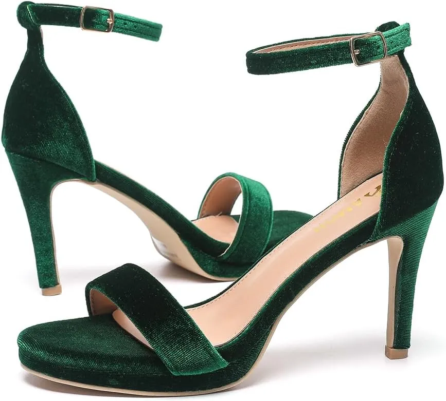 Amoji Women's 4 Inch Heels Strappy Heels Ankle Strap Lady Heeled Sandals 324