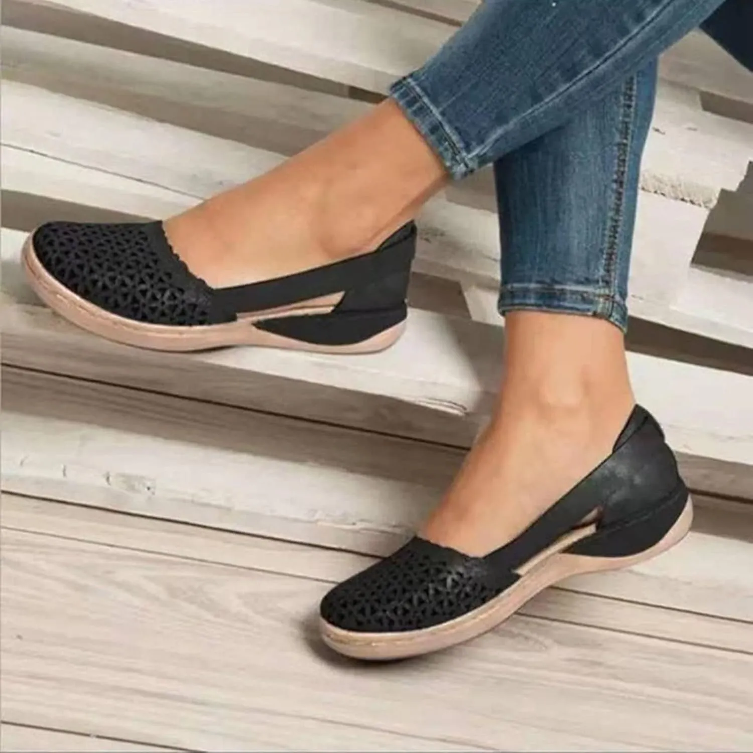 Aniywn Women's Criss Cross Strap Ballet Flat Shoes Elastic Ankle Strap Slip On Flats Shoes Casual Non Slip Walking Shoes