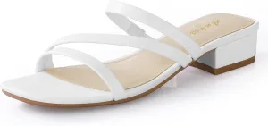 Ankis Black Nude White Strappy Heels Women 1 Inch Low Chunky Block Heel Heeled Sandals Square Open Toe Slip On Slides Mules