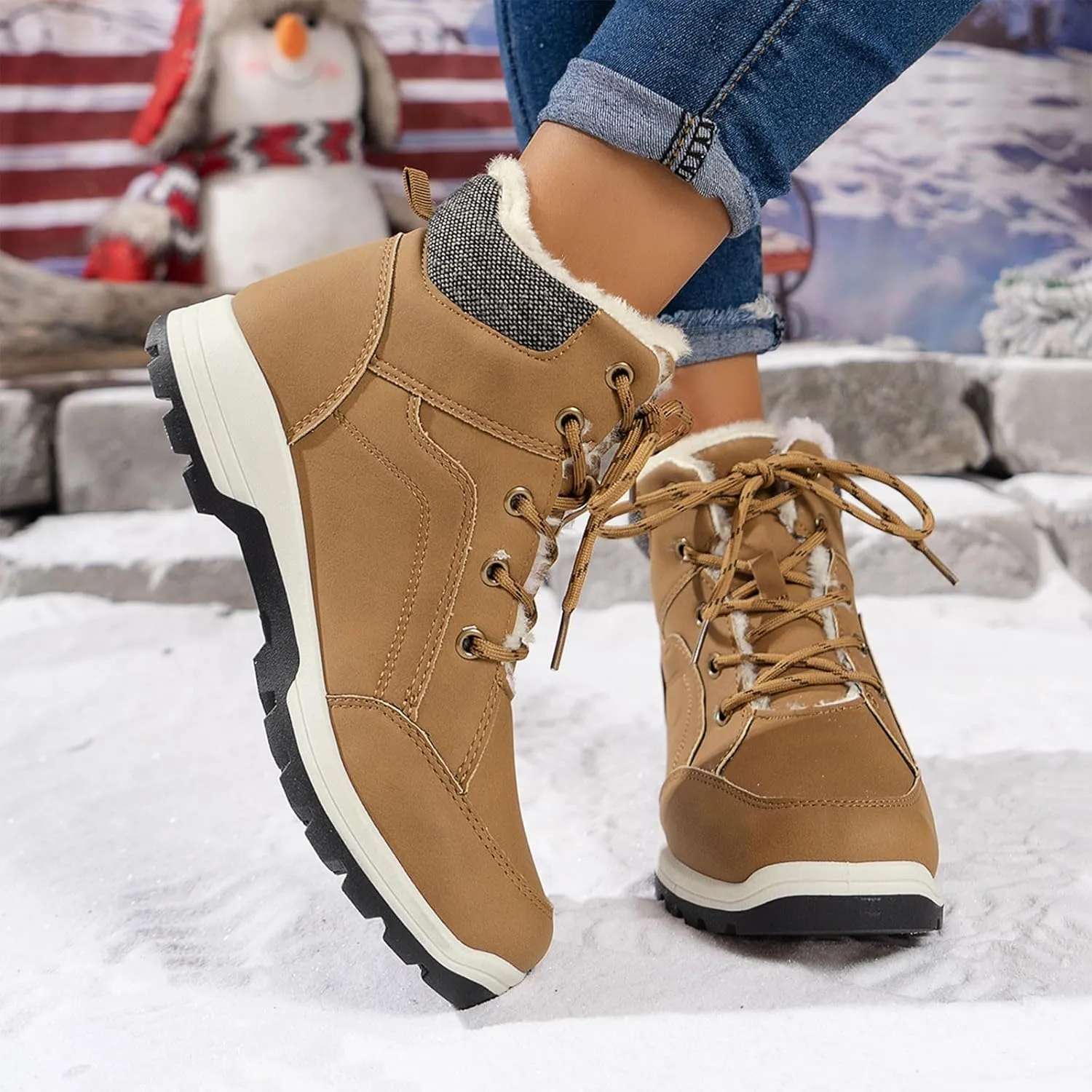 Ankle Boots for Women Leather Platform Wedges Booties Back Zip Vintage Snow Boots Casual Business Cowgirl Booties