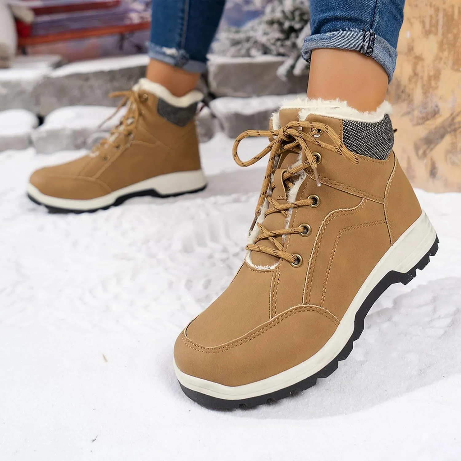 Ankle Boots for Women Leather Platform Wedges Booties Back Zip Vintage Snow Boots Casual Business Cowgirl Booties