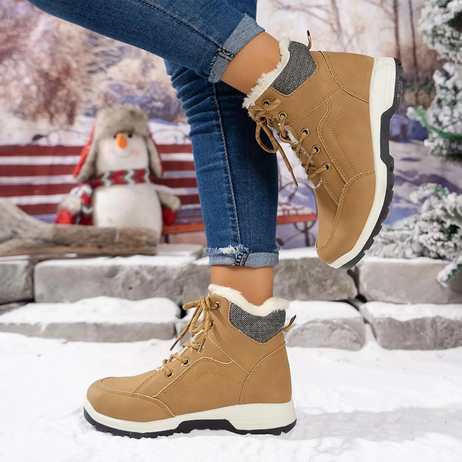 Ankle Boots for Women Leather Platform Wedges Booties Back Zip Vintage Snow Boots Casual Business Cowgirl Booties