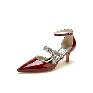 Ankle Strap Pointed Toe Wedding Shoes with Rhinestone