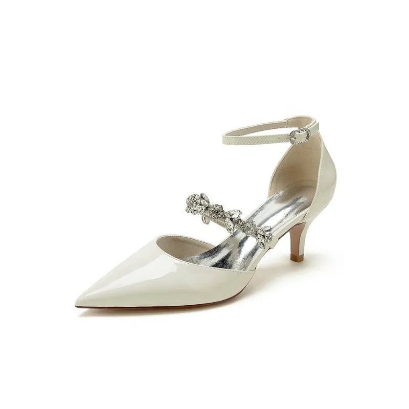Ankle Strap Pointed Toe Wedding Shoes with Rhinestone