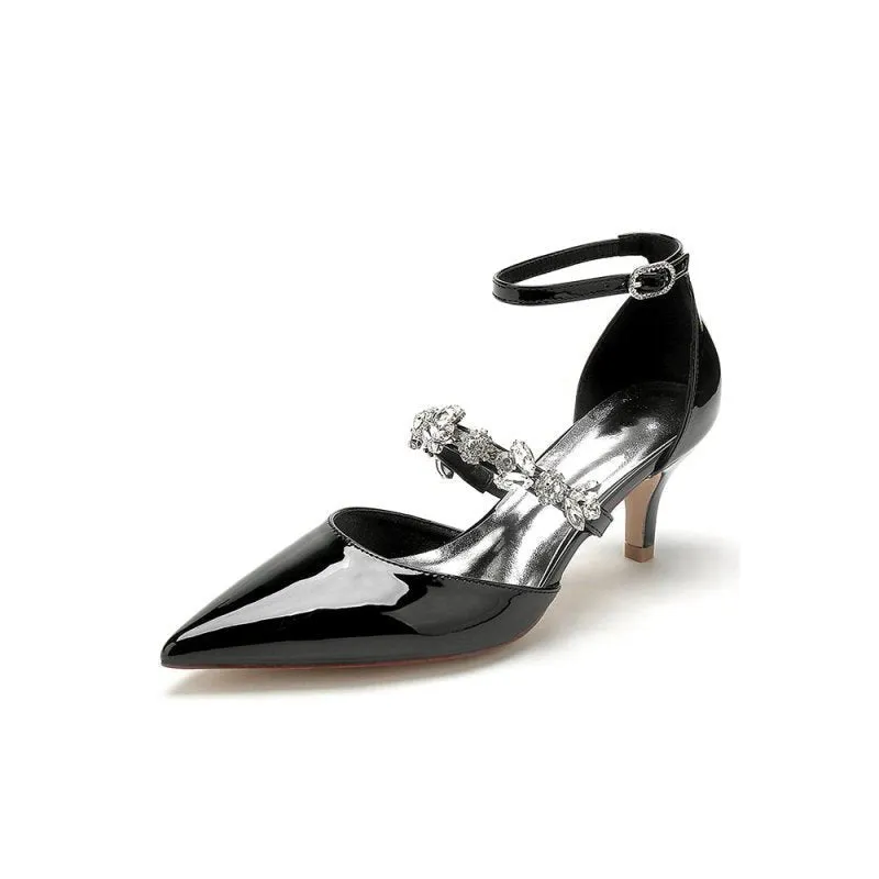 Ankle Strap Pointed Toe Wedding Shoes with Rhinestone