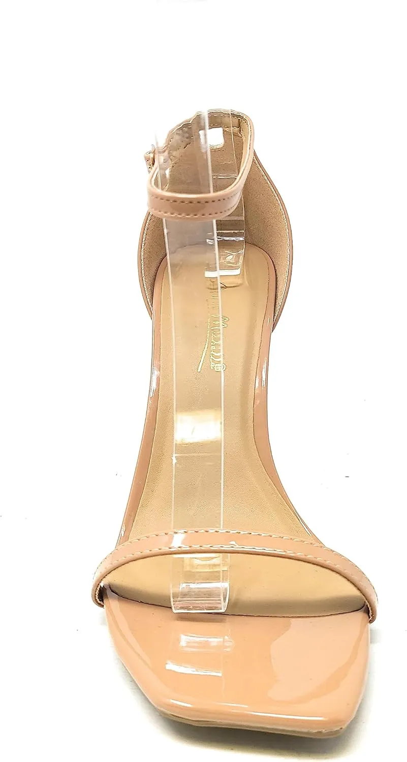 Anne Michelle Women's Neo-01 Square Toe Single Toe & Ankle Strap Stiletto Heels