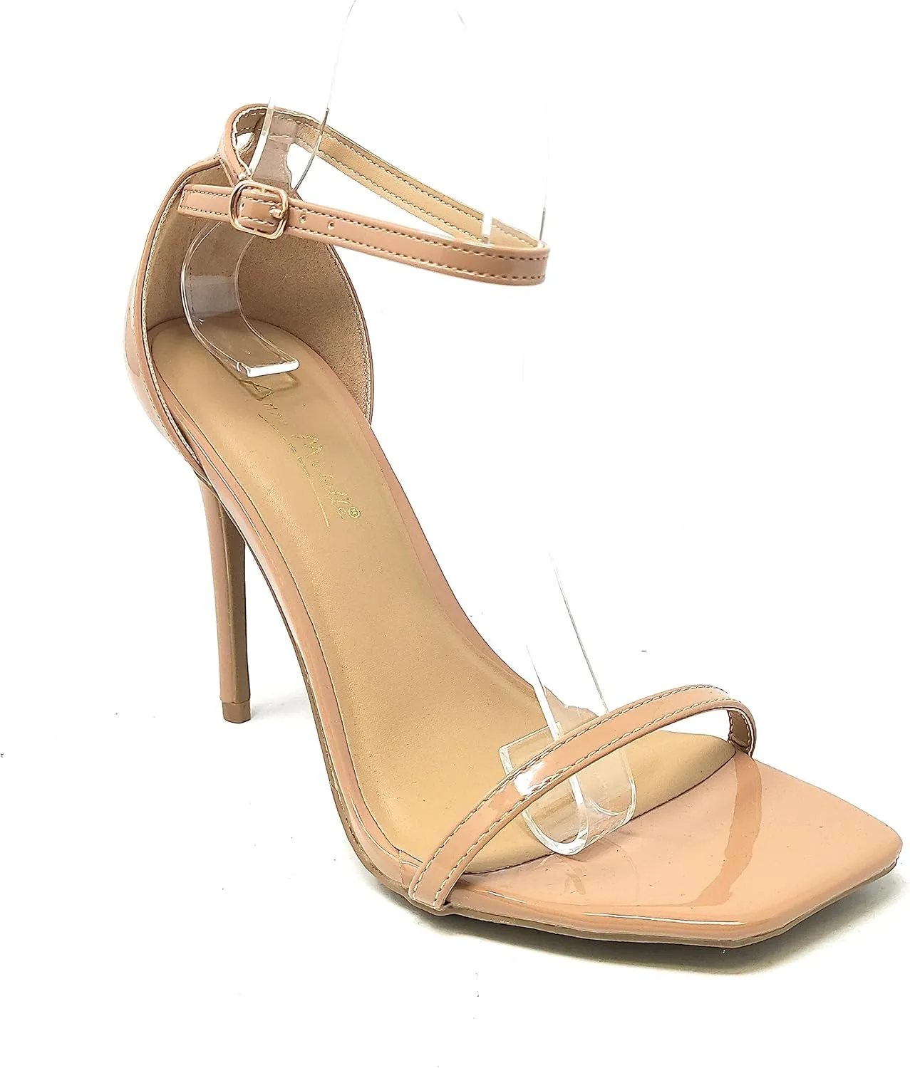 Anne Michelle Women's Neo-01 Square Toe Single Toe & Ankle Strap Stiletto Heels