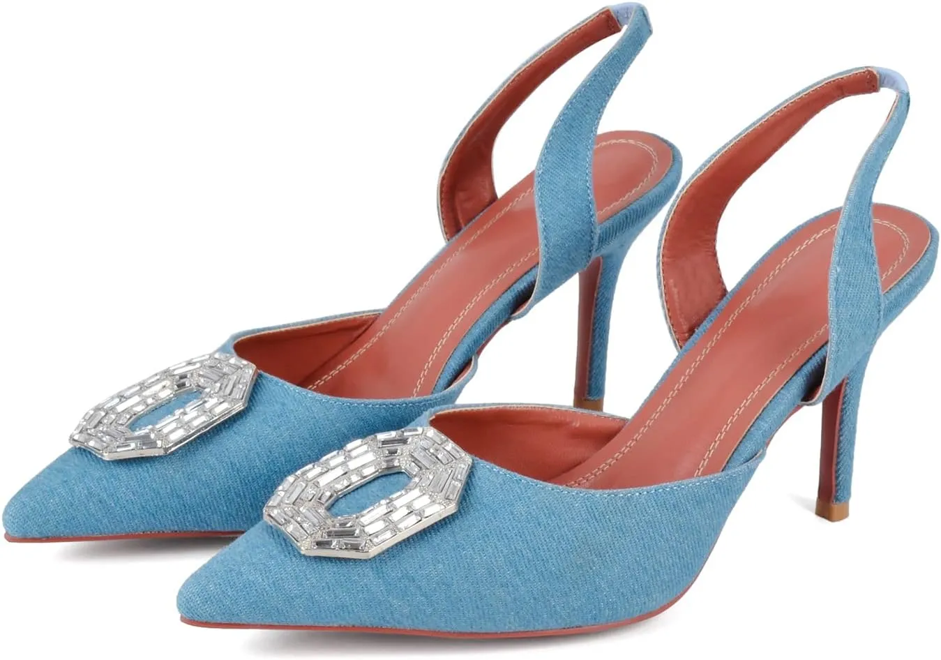 Arqa Women's Satin Slingback Pumps Pointed Toe Crystal-Embellished High Heels Dressy Stilettos Wedding Heeled Sandals