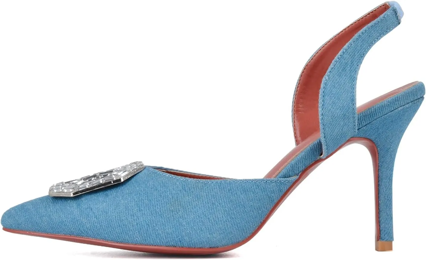 Arqa Women's Satin Slingback Pumps Pointed Toe Crystal-Embellished High Heels Dressy Stilettos Wedding Heeled Sandals