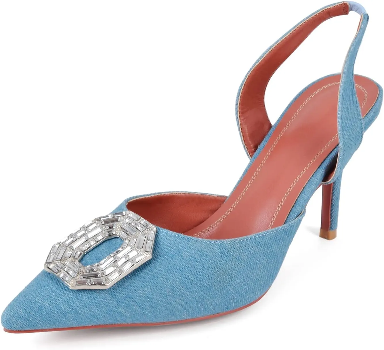 Arqa Women's Satin Slingback Pumps Pointed Toe Crystal-Embellished High Heels Dressy Stilettos Wedding Heeled Sandals