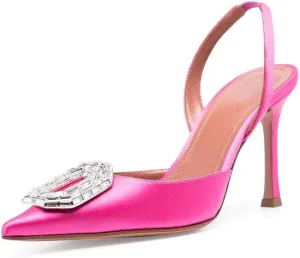 Arqa Women's Satin Slingback Pumps Pointed Toe Crystal-Embellished High Heels Dressy Stilettos Wedding Heeled Sandals