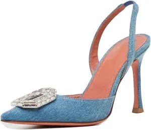Arqa Women's Satin Slingback Pumps Pointed Toe Crystal-Embellished High Heels Dressy Stilettos Wedding Heeled Sandals