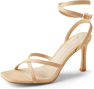 Arromic High Heels for Women Strappy Stilettos Square Open Toe Buckle Ankle Strap Sexy Wedding Dress Heeled Sandals
