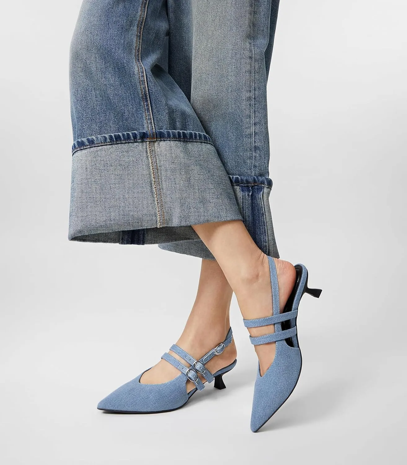 Arromic Women's Kitten Heels Two-Strap Mary Jane Slingback Pointed Toe Pumps Low Heel Ankle Strap Dress Shoes for Work, Wedding, and Formal Occasions