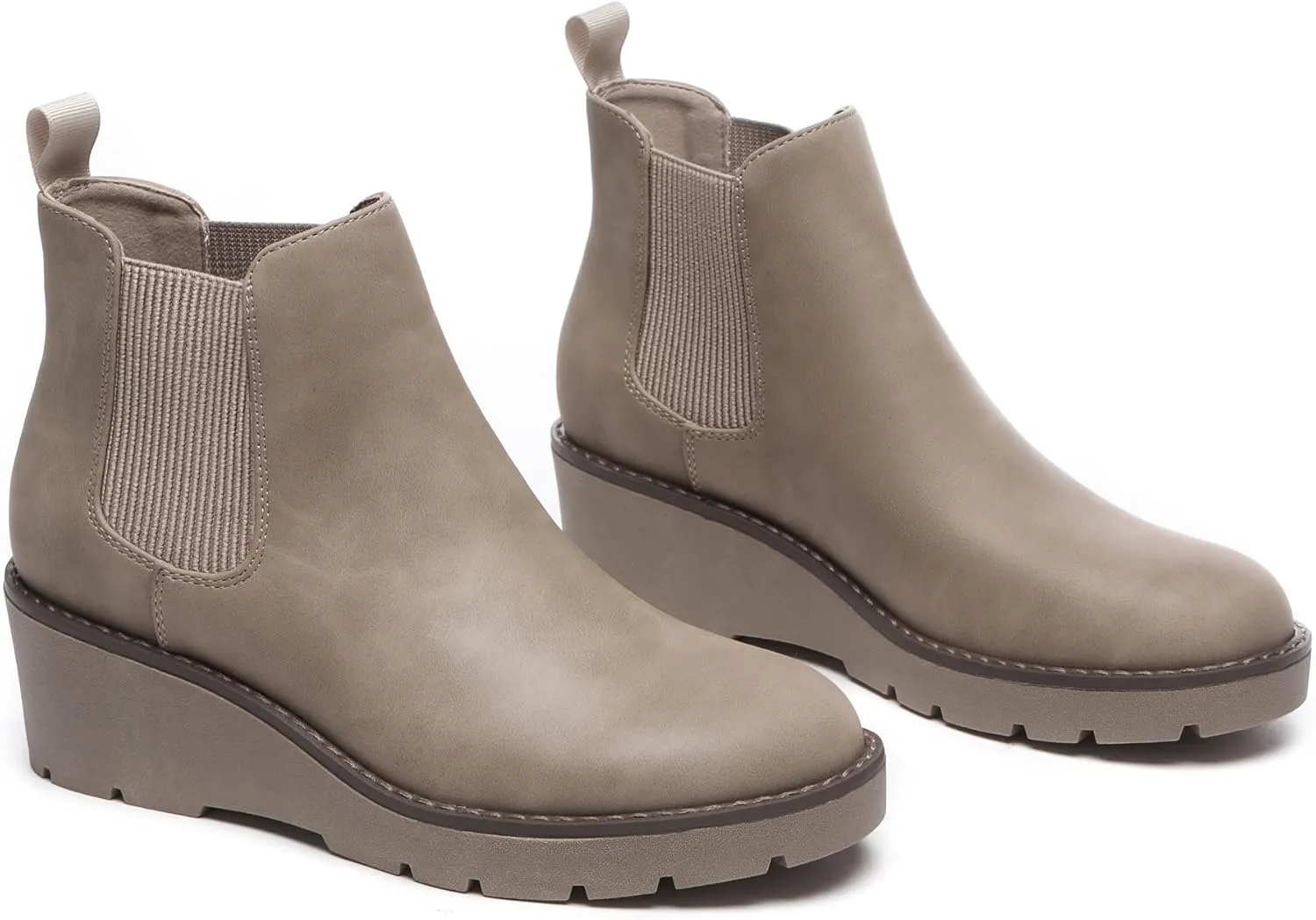 Athlefit Women's Chelsea Wedge Boots Elastic Platform Lug Sole Slip on Wedge Ankle Booties