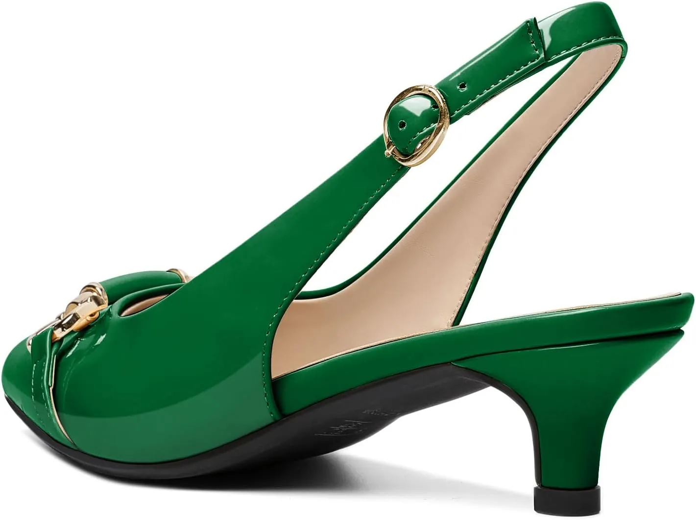 AUMOTED Women Kitten Slingback Low Heel Pumps Pointed Toe with Buckle Bow Ankle Strap Dress Shoes for Office Party Wedding 1.6 Inch