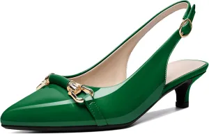 AUMOTED Women Kitten Slingback Low Heel Pumps Pointed Toe with Buckle Bow Ankle Strap Dress Shoes for Office Party Wedding 1.6 Inch