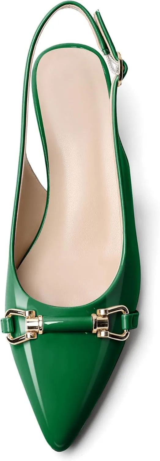 AUMOTED Women Kitten Slingback Low Heel Pumps Pointed Toe with Buckle Bow Ankle Strap Dress Shoes for Office Party Wedding 1.6 Inch