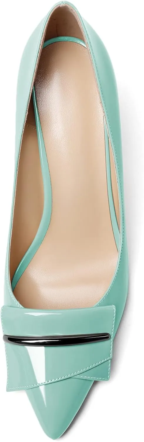 AUMOTED Women Wedge Heels Pumps Pointed Toe Slip on High Heeled Bow Heels Classic Wedge Heel Dress Shoes for Office Wedding Work Evening 3.5 Inches