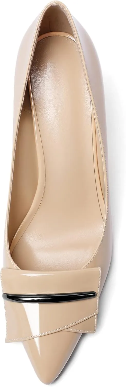 AUMOTED Women Wedge Heels Pumps Pointed Toe Slip on High Heeled Bow Heels Classic Wedge Heel Dress Shoes for Office Wedding Work Evening 3.5 Inches