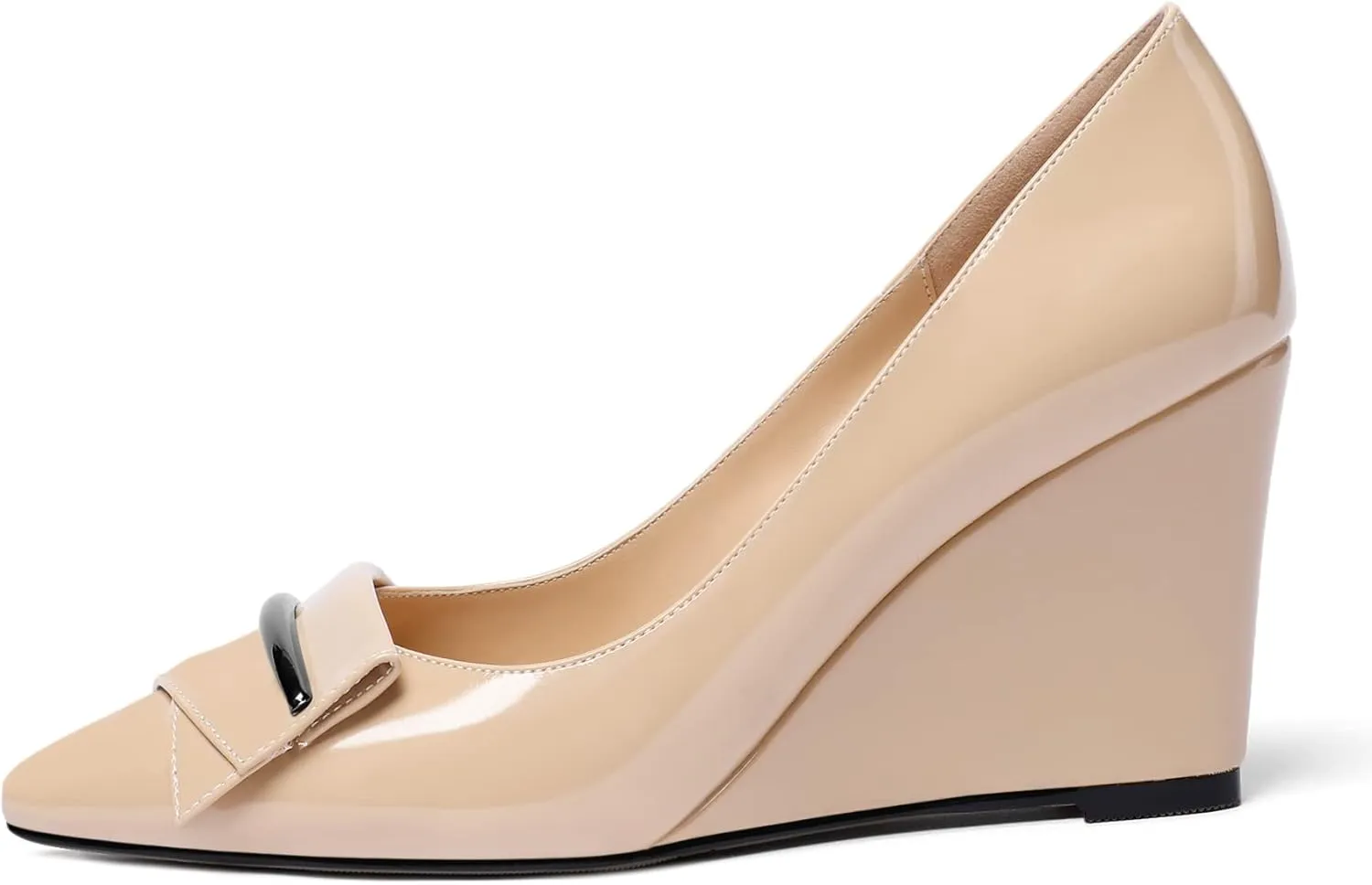 AUMOTED Women Wedge Heels Pumps Pointed Toe Slip on High Heeled Bow Heels Classic Wedge Heel Dress Shoes for Office Wedding Work Evening 3.5 Inches