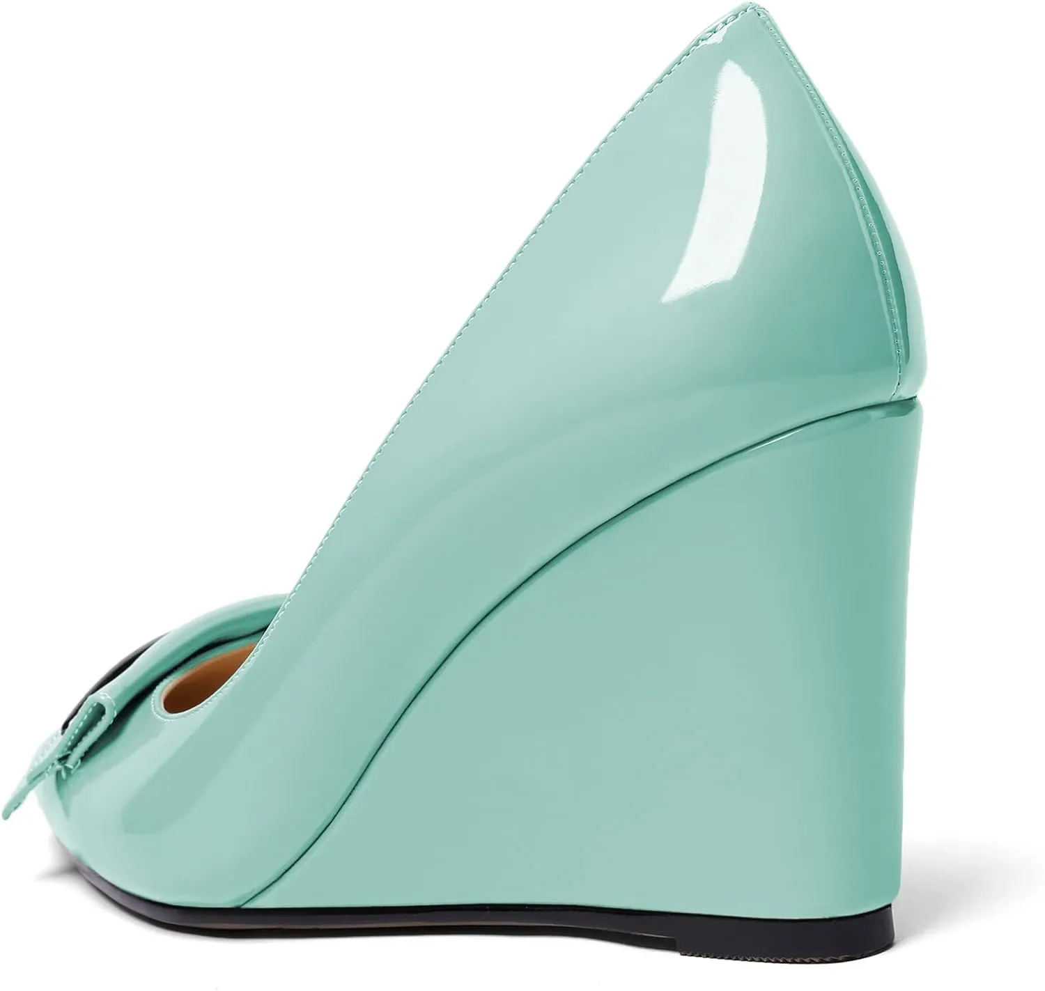 AUMOTED Women Wedge Heels Pumps Pointed Toe Slip on High Heeled Bow Heels Classic Wedge Heel Dress Shoes for Office Wedding Work Evening 3.5 Inches