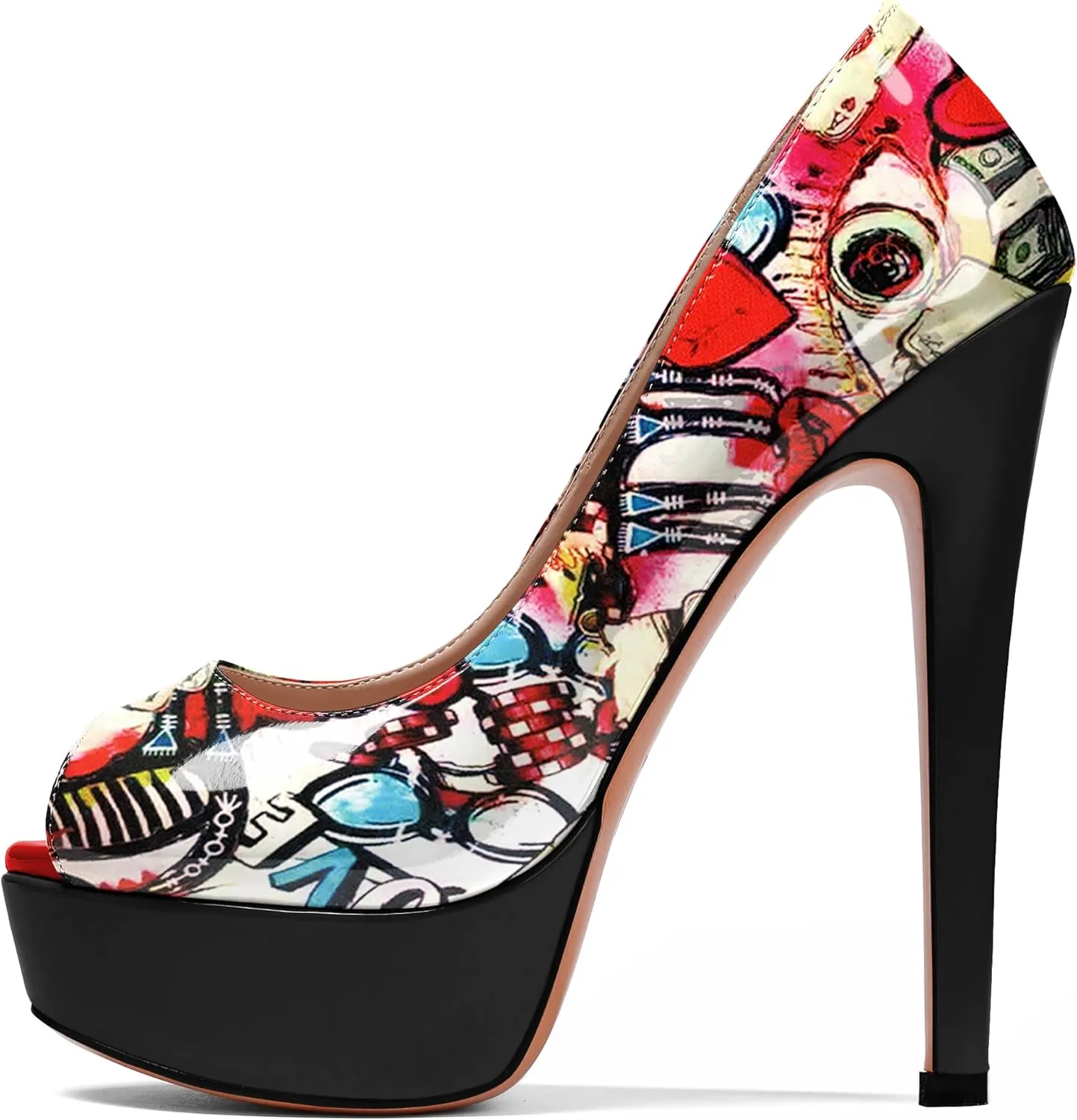 AUMOTED Women's Platform Pumps Peep Toe Stiletto Slip On Sexy High Heels Dress Wedding Party Shoes