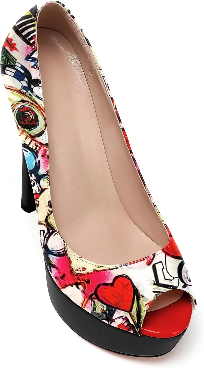 AUMOTED Women's Platform Pumps Peep Toe Stiletto Slip On Sexy High Heels Dress Wedding Party Shoes