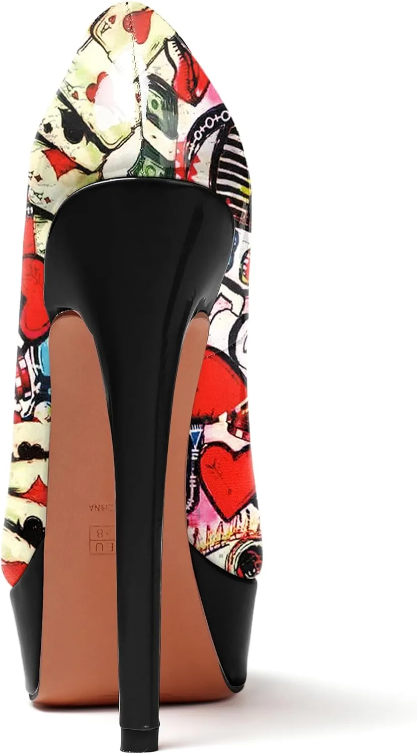 AUMOTED Women's Platform Pumps Peep Toe Stiletto Slip On Sexy High Heels Dress Wedding Party Shoes