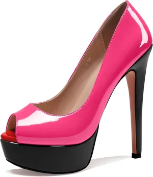 AUMOTED Women's Platform Pumps Peep Toe Stiletto Slip On Sexy High Heels Dress Wedding Party Shoes