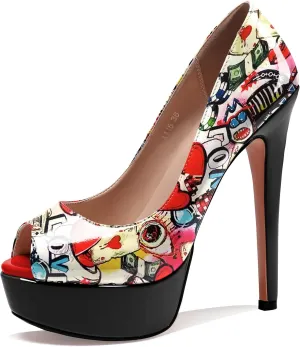 AUMOTED Women's Platform Pumps Peep Toe Stiletto Slip On Sexy High Heels Dress Wedding Party Shoes
