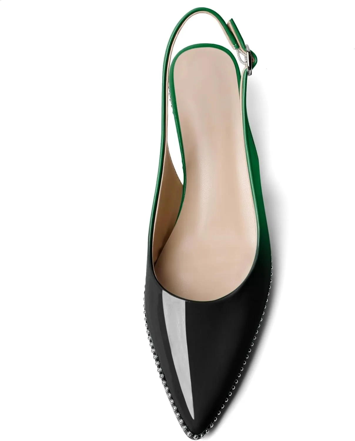 AUMOTED Women's Slingback Kitten Heels Pointed Toe Stiletto Low Heel Ankle-Strap with Beaded Pumps Dress Shoes 1.6 Inches