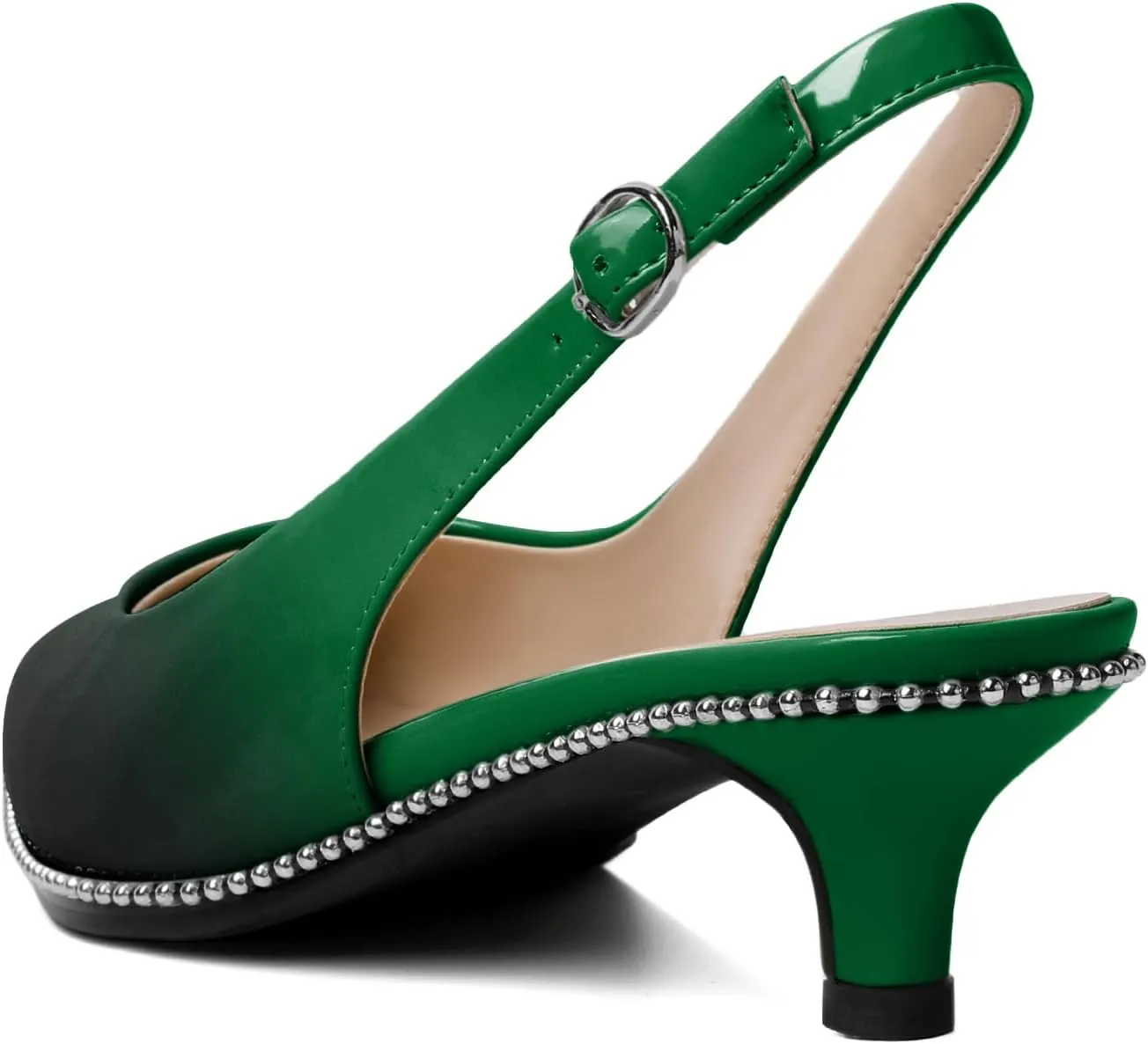 AUMOTED Women's Slingback Kitten Heels Pointed Toe Stiletto Low Heel Ankle-Strap with Beaded Pumps Dress Shoes 1.6 Inches