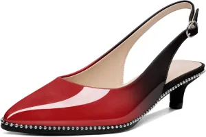 AUMOTED Women's Slingback Kitten Heels Pointed Toe Stiletto Low Heel Ankle-Strap with Beaded Pumps Dress Shoes 1.6 Inches