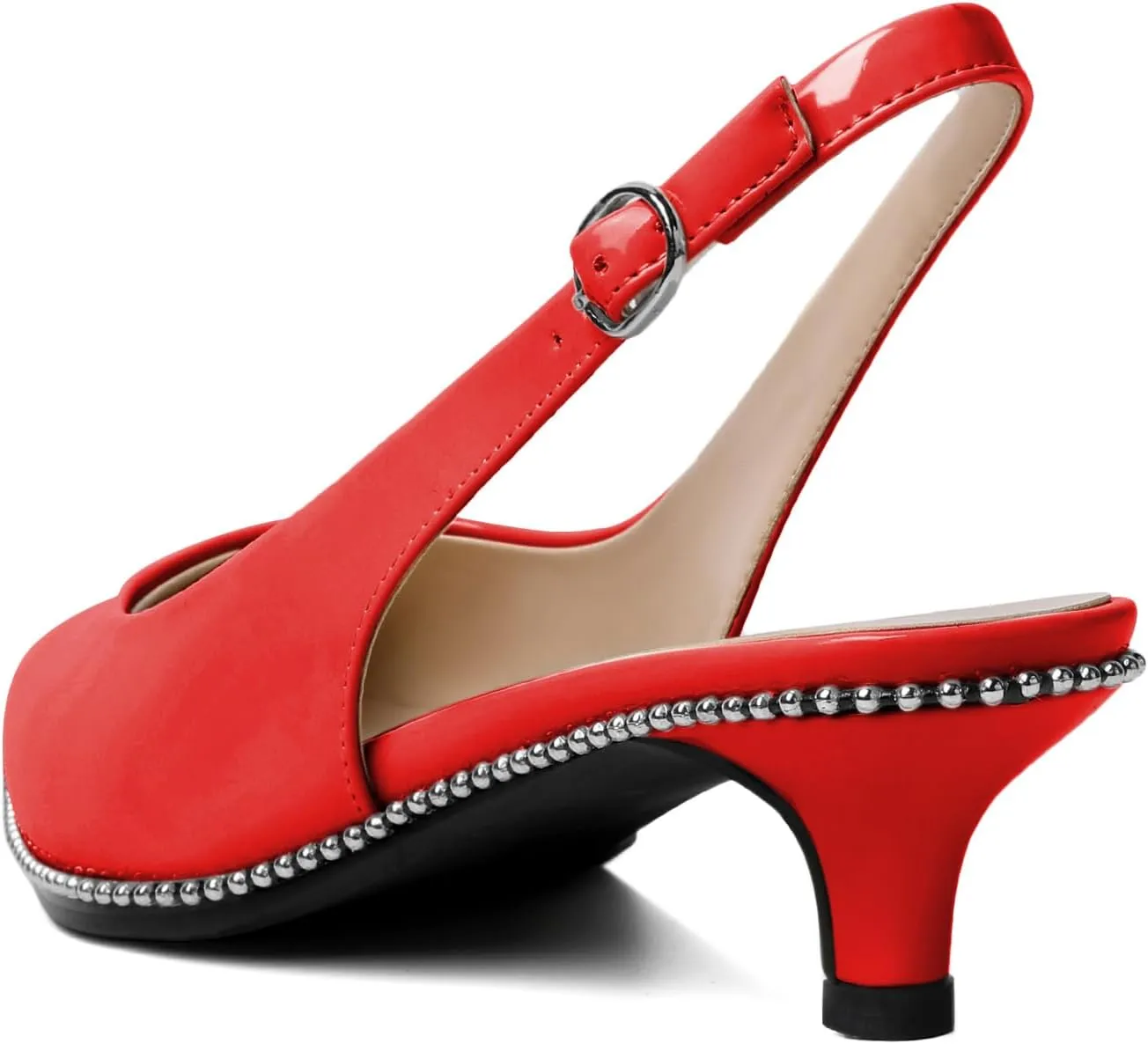 AUMOTED Women's Slingback Kitten Heels Pointed Toe Stiletto Low Heel Ankle-Strap with Beaded Pumps Dress Shoes 1.6 Inches