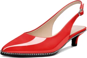AUMOTED Women's Slingback Kitten Heels Pointed Toe Stiletto Low Heel Ankle-Strap with Beaded Pumps Dress Shoes 1.6 Inches