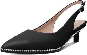 AUMOTED Women's Slingback Kitten Heels Pointed Toe Stiletto Low Heel Ankle-Strap with Beaded Pumps Dress Shoes 1.6 Inches