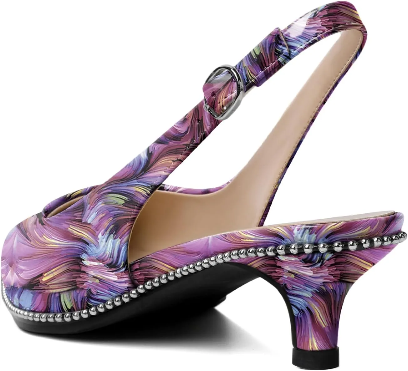 AUMOTED Women's Slingback Kitten Heels Pointed Toe Stiletto Low Heel Ankle-Strap with Beaded Pumps Dress Shoes 1.6 Inches