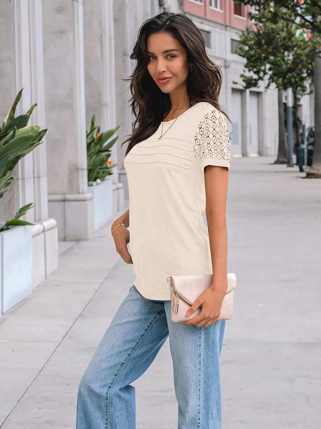 AUTOMET Women's Short Sleeve Shirts Dressy Lace Summer Tops 2025 Spring Trendy Casual T-Shirts Cute Work Outfits Blouses