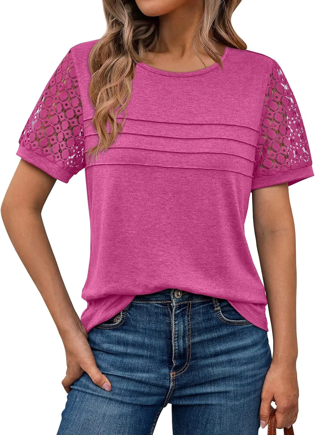 AUTOMET Women's Short Sleeve Shirts Dressy Lace Summer Tops 2025 Spring Trendy Casual T-Shirts Cute Work Outfits Blouses