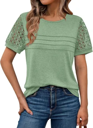 AUTOMET Women's Short Sleeve Shirts Dressy Lace Summer Tops 2025 Spring Trendy Casual T-Shirts Cute Work Outfits Blouses